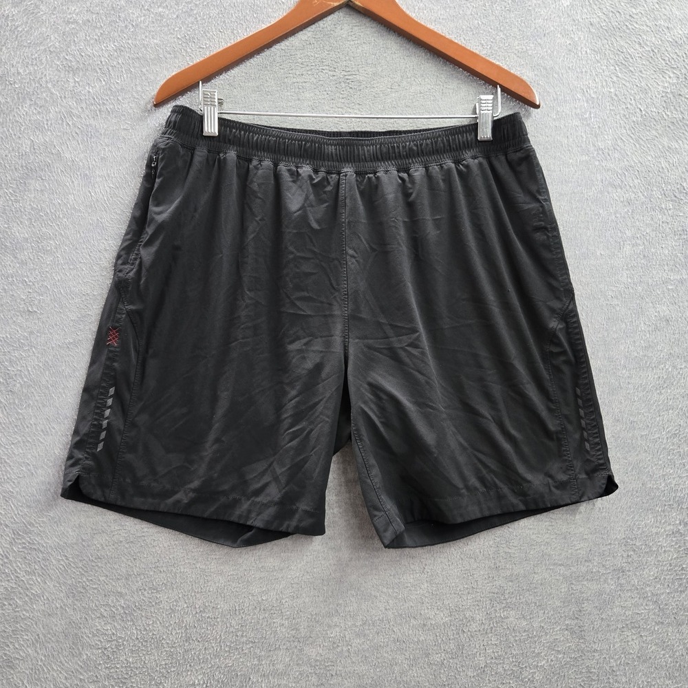 Rhone Men Activewear Shorts L Black Athletic Shorts Zipper 3" Inseam Logo READ